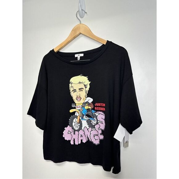 BP Justin Bieber Graphic Shirt Womens Black Short Sleeve Size Medium NWT - Picture 3 of 9